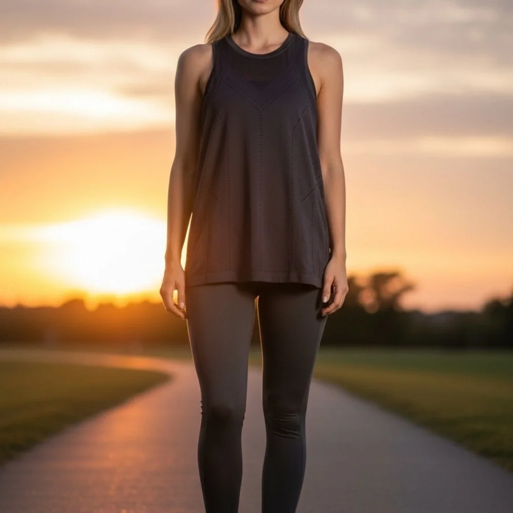 Athleta Black Racerback Perforated Athletic Tank - Picture 3 of 7